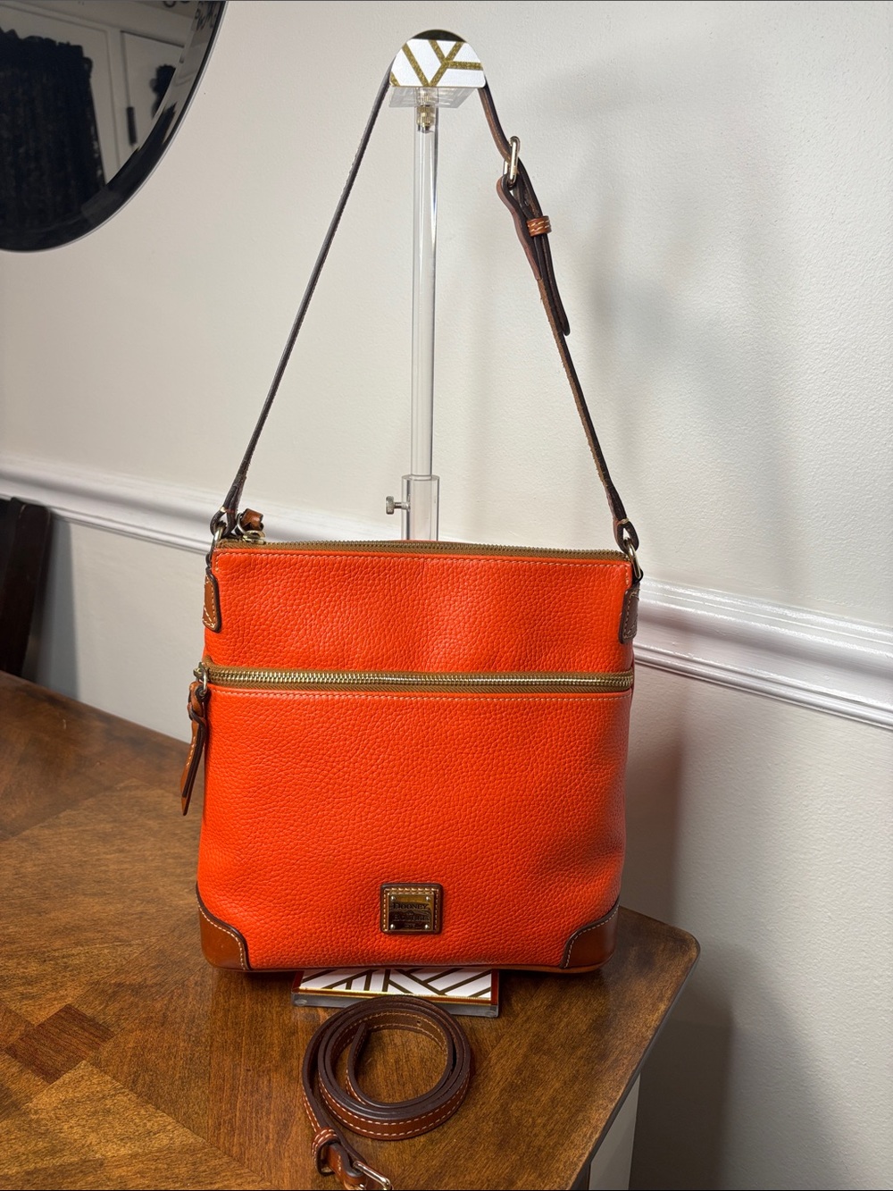 Dooney & Bourke Pebbled Grain Crossbody Orange Leather Bag with Red Interior - Picture 2 of 16
